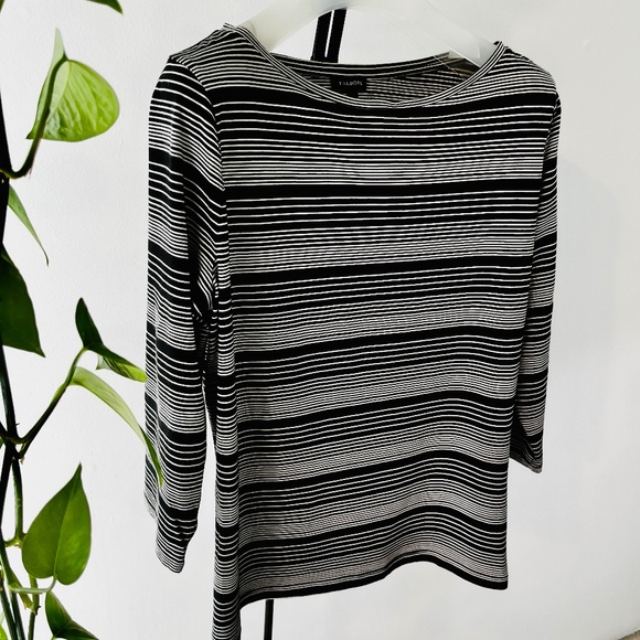 Bateau Neck Tee in Black and White Stripes - Picture 1 of 10